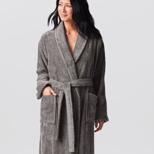 Coyuchi Cloud Loom Organic Unisex Robe - Size Small/X-Small - Slate